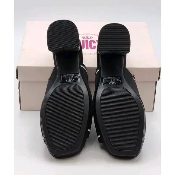 Juicy Couture Juicy Girly Womens Size 8.5 M Heeled Sandals Black White Logo - Picture 5 of 16